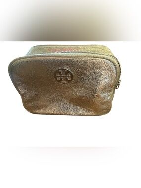 Tory Burch Shimmery Silver Leather Toiletry Pouch